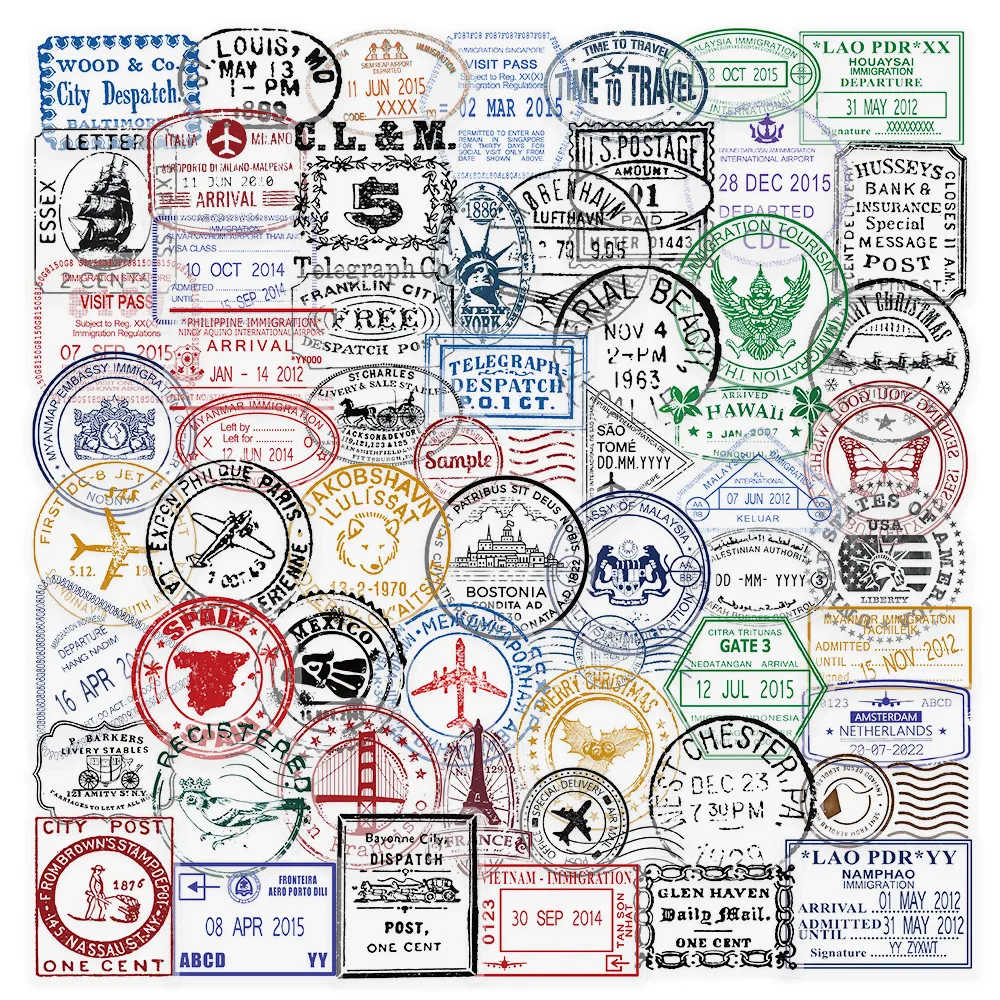 

60Pcs Retro Postmark Clear Stickers Transparent Decals for Journal Scrapbook DIY Embellishment Golden Memory Stickers Store