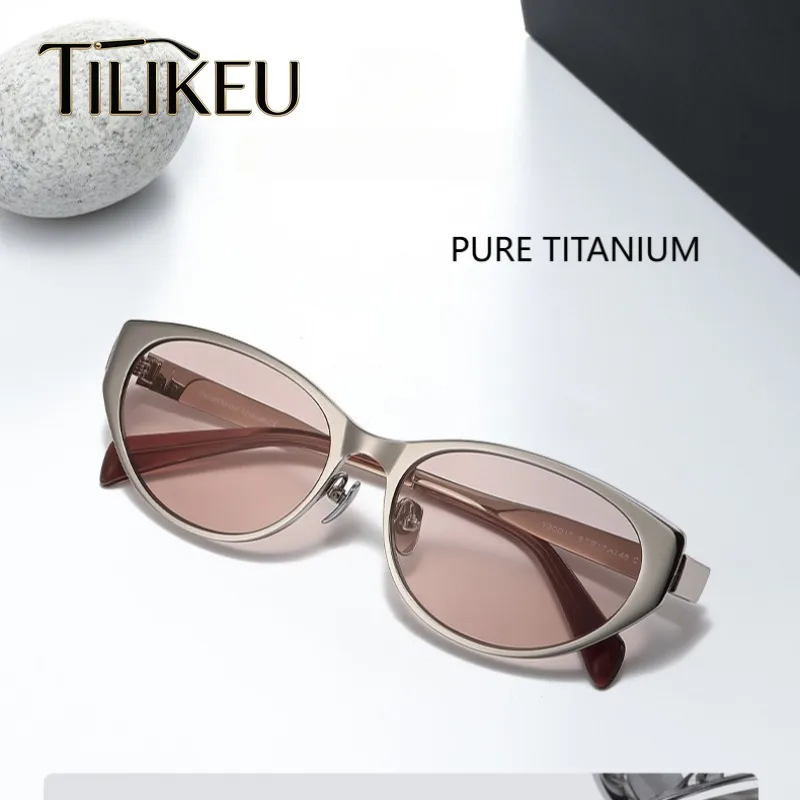 

Ultra-light Pure Titanium Fashion Sexy Cat-eye Sunscreen Sunglasses Women Delicate Retro Oval Travel Polarized Sun Glasses UV400