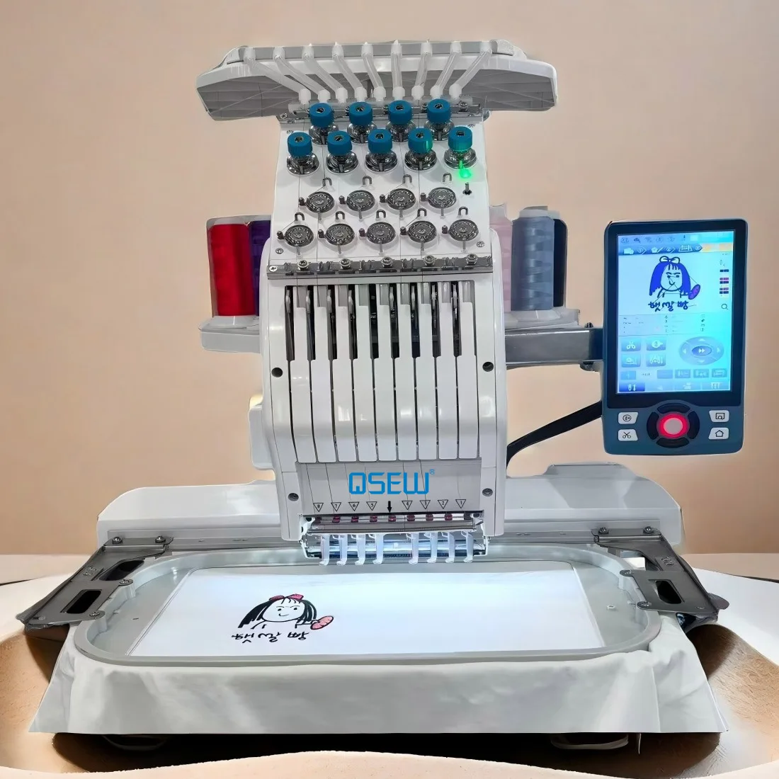 QS-0801 Single Head 8 Needles Flat Embroidery Machine Computer for T Shirt logo Label Cap Embroidery Machine Mini Head Only view 3