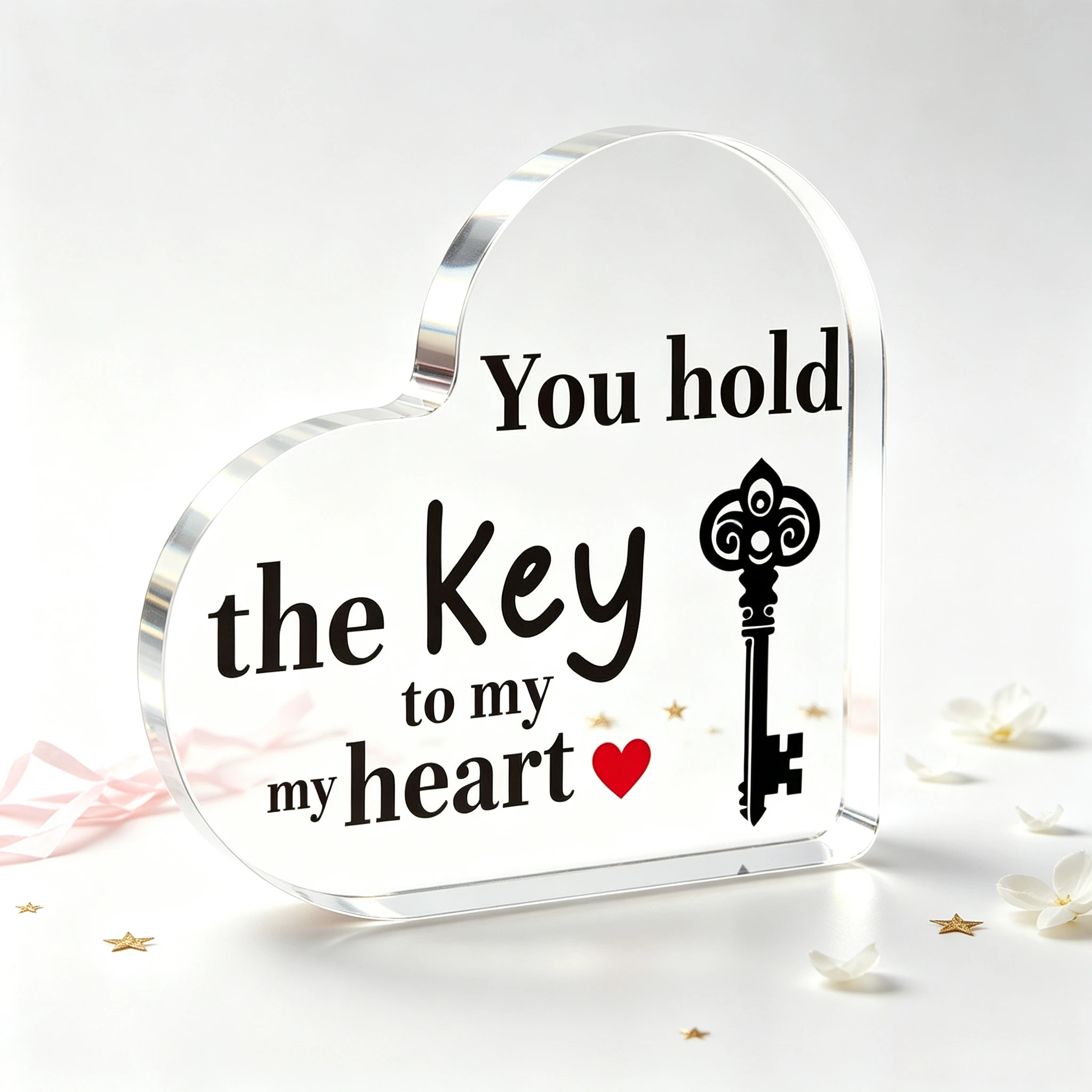 You Hold The Key To My Heart Acrylic Heart Plaque Romantic Love Gift,Vintage Key Pattern Heart Acrylic Ornament Valentine’s Day Present