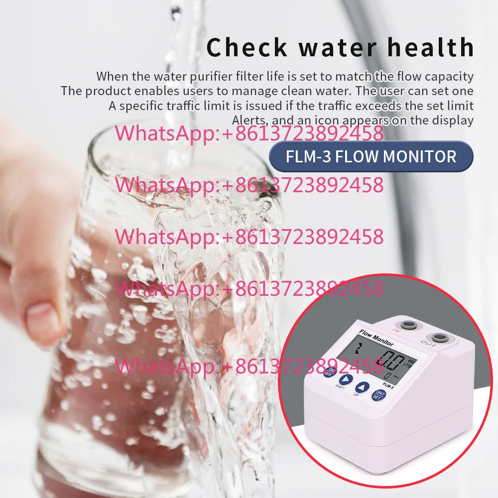 Water Purifier Flow Meter & Sensor Durable Digital Display Water Filter Alarm Power Save Function 0.8-8.0 LPM