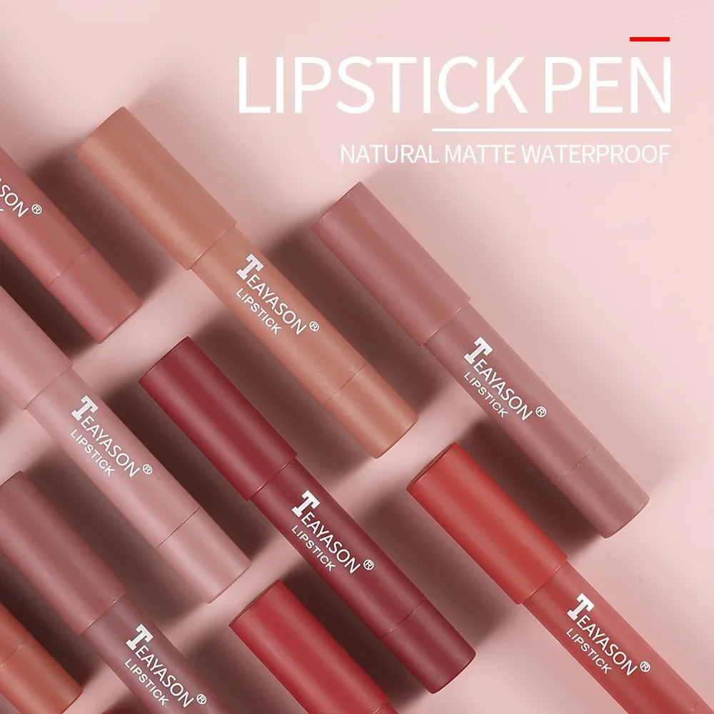 12 Colors Velvet Matte Lipsticks Pencil Lasting Waterproof Red Sexy Lip Stick Cup Tint Non-Stick Lip Long Lasting Moisturizing