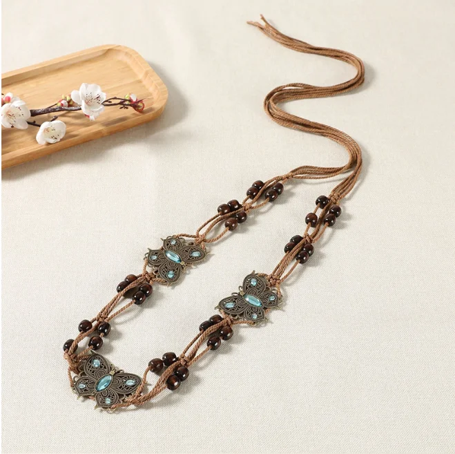 Retro Butterfly-Shaped Hollowed-Out Waist Chain High-End Vacation-Style Belt Accessory for Women Dress Waist Decoration