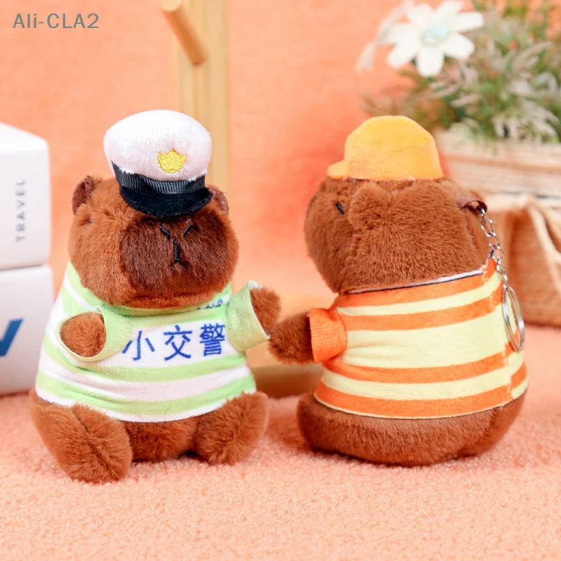 Cute Cartoon Capybara Police Series Keychain Soft Doll Plush Keyring Pendant Backpack Decoration Accessories Fluffty Toy Gifts