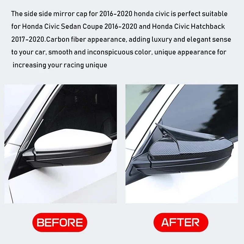 Horn style Side Mirror Cap Rearview Mirror Cover for Honda Civic 10th Gen Exterior Accessories 2016 2017 2018 2019 2020 2021