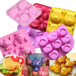 Cartoon Silicone Mold For Baking Stitch Bear Mouse Cat Pig Duck Chocolate Soap Mould Animal Cake Decorating Tool Cupcake Topper