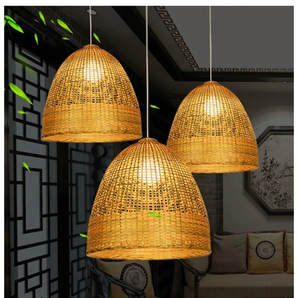 

Handmade Bamboo Art Chandelier Woven Pendant with 40CM Lamp Shade LED E27 Restaurant Chandelier Cafe Bar Home Decorative Light