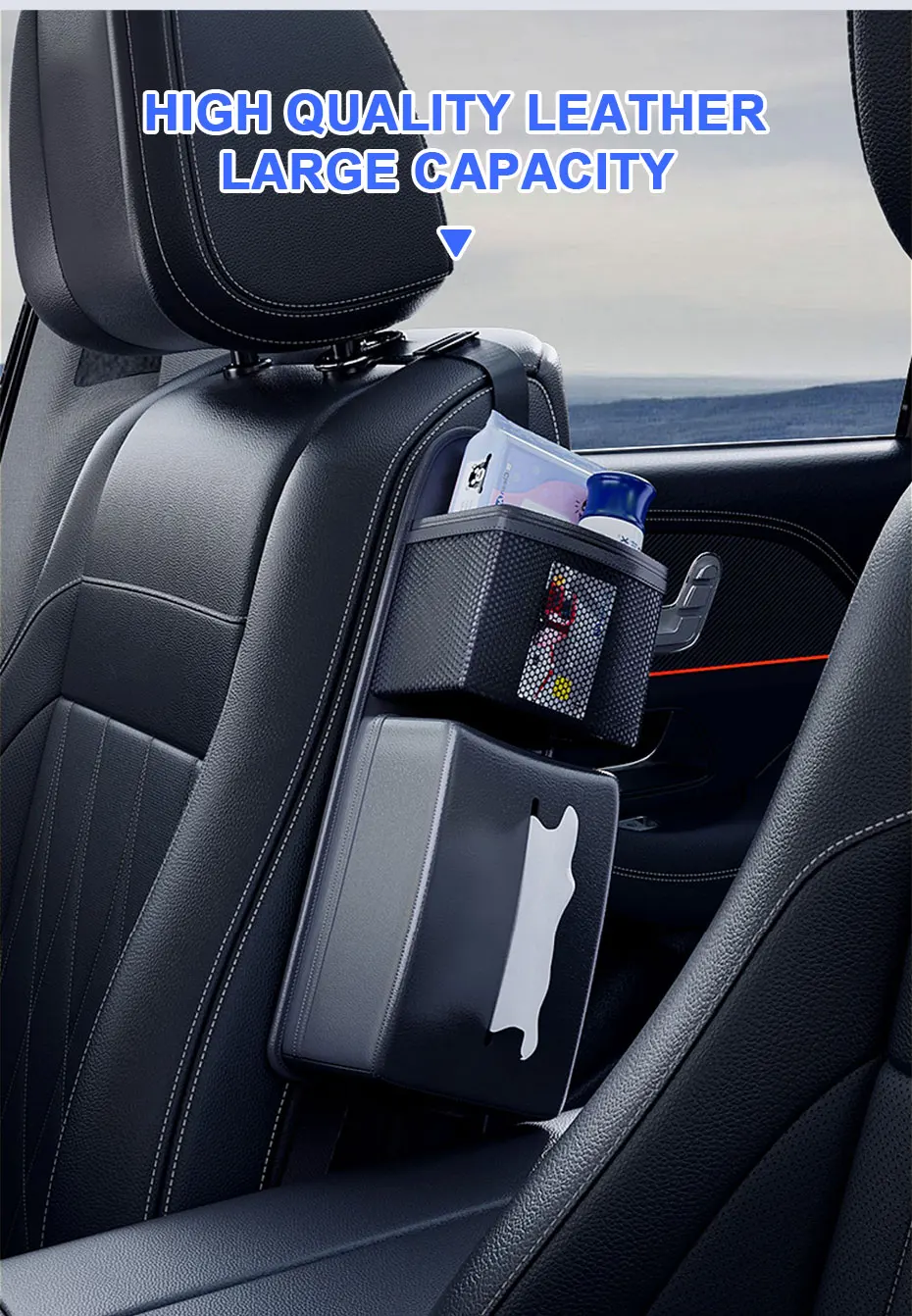 SEAMETAL Autositz-Seiten-Aufbewahrungstasche, Autositz-Hänge-Organizer, multifunktionale Autositzbox für Taschentücher, Telefonschlüssel, Zubehör – Detail 3