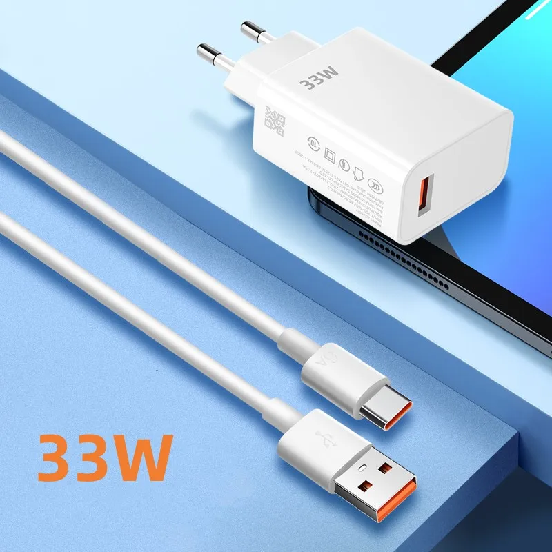 USB Fast Charging 33W Quick Charger 3.0 Mobile Phone Adapter Type C Cable Wall Charger For iPhone 15 Xiaomi Samsung Huawei