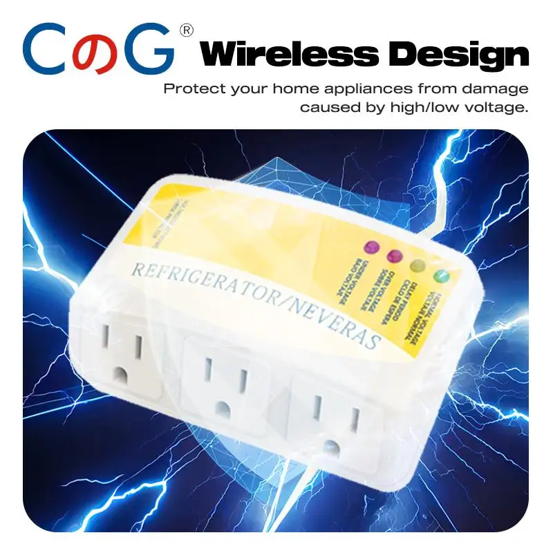 CG Three Outlet Voltage Surge Protector 120VAC 12A Home Appliances Brownouts Plug Outlet for Refrigerator TV Air Conditioners