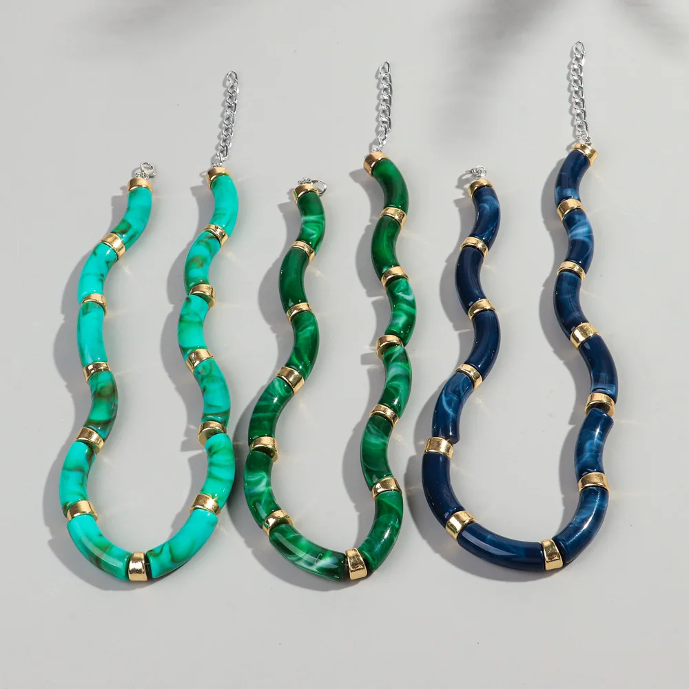 New Colorful Acrylic Big Bamboo Tube Bracelet Necklace for Women Men Vintage Stackable Choker Statement Jewelry Set Gifts