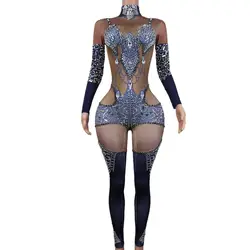 Stunning Rhinestone Jumpsuits for Women Birthday Party Queen Outfit Luxury Stage Performance Stretch Singer Costume Heitianshi