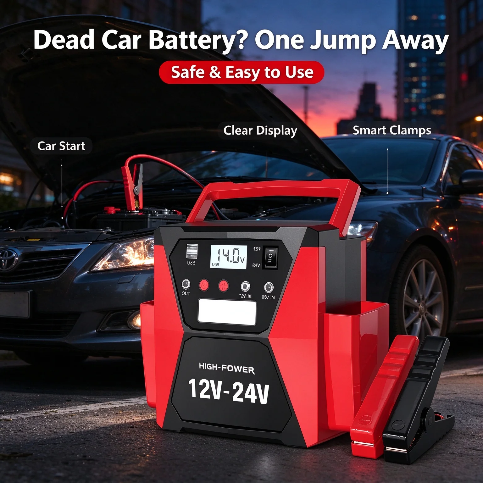 Large Trucks Auto Battery Charger Power High Capacity 12V 24V 358000mAh Jump Starter Device Charging System and Start Operating