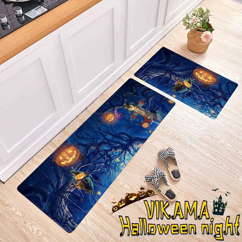 VIKAMA1pc/2pc Halloween Decorative Rug Kitchen Diatomite Earth Strongly Absorbent Dirt Resistant Non-Slip Washable Floor Carpet