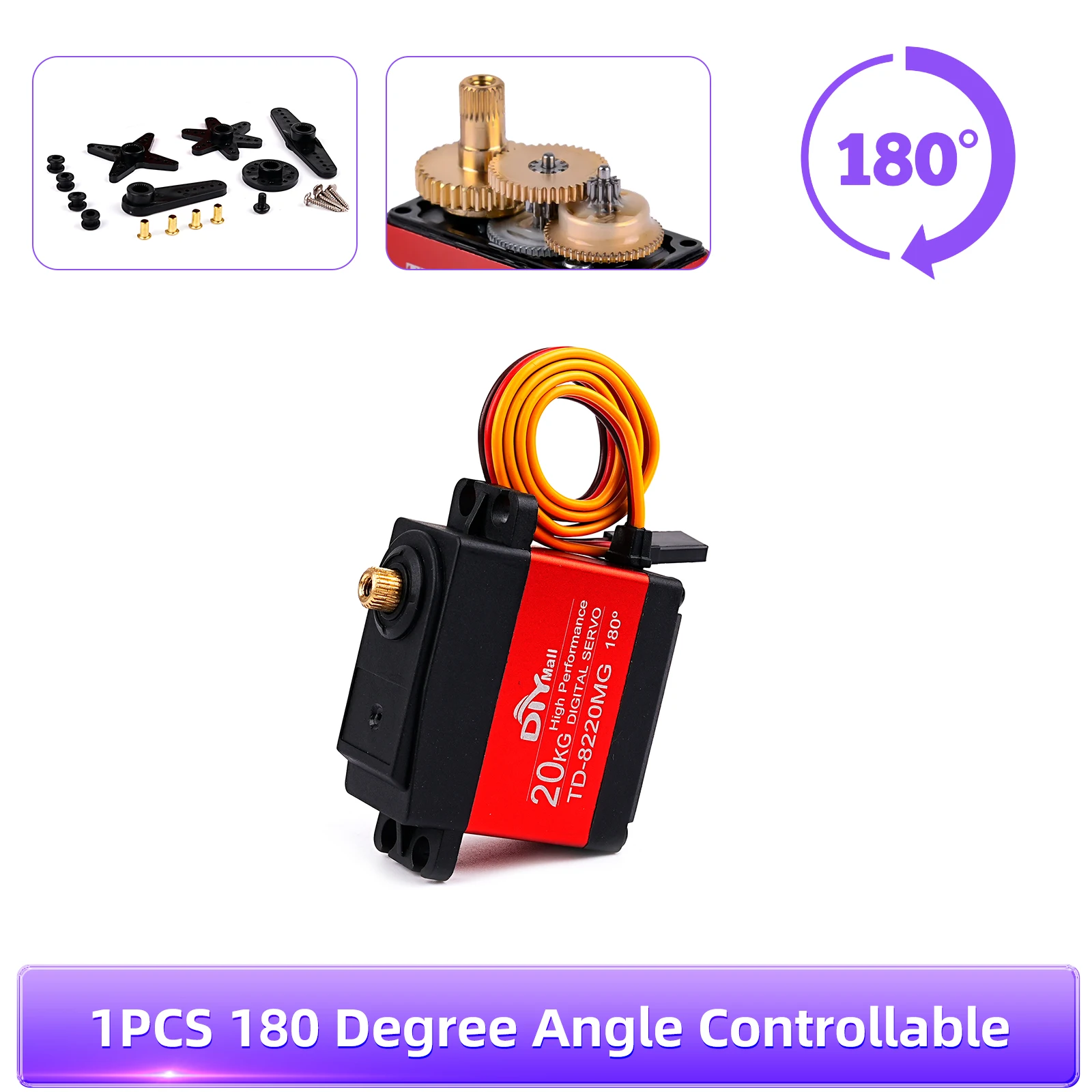 4 SZT. TD-8220MG Serwo Cyfrowe Jednoosiowe Pół-metalowe Wysokoobrotowe z Przekładnią Metalową, Odpornym na Przegrzanie i Blokowanie, Moment Obrotowy 20kg, do Samochodów RC i Robotów