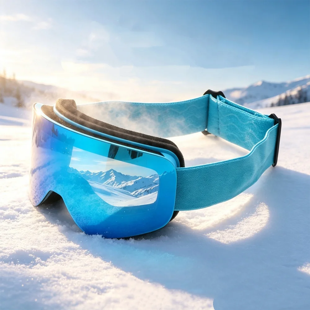 Double layer anti fog ski goggles with anti slip head and cylindrical large field of view, capable of blocking myopia, adult sno