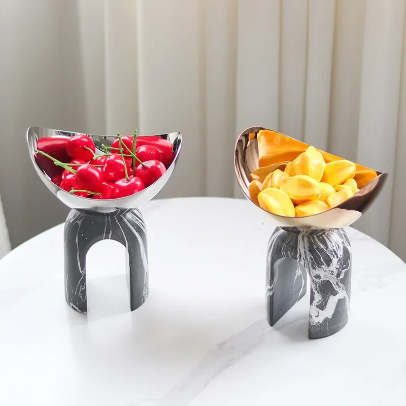 Metal Fruit Plate Geometric Marble Arch High-legged Snack Plate Desktop Storage Tray Metal Figurine Home Decoration Accessories