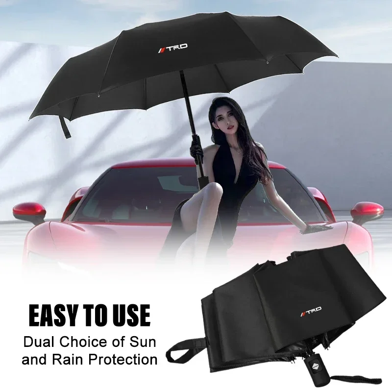 

1Pcs Windproof Rain Fully Automatic Compact 3 Folding Umbrella sticker For Toyota TRD RAV4 Avensis Yaris Levin Reiz Crown Vios