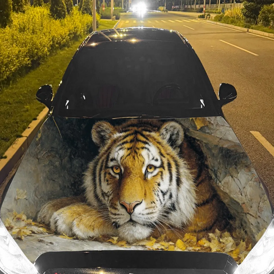Car Decals A Tiger Set Against A Background With Gold - Toned Elements Car Hood Sticker, Waterproof Self - Adhesive Vinyl Graphi