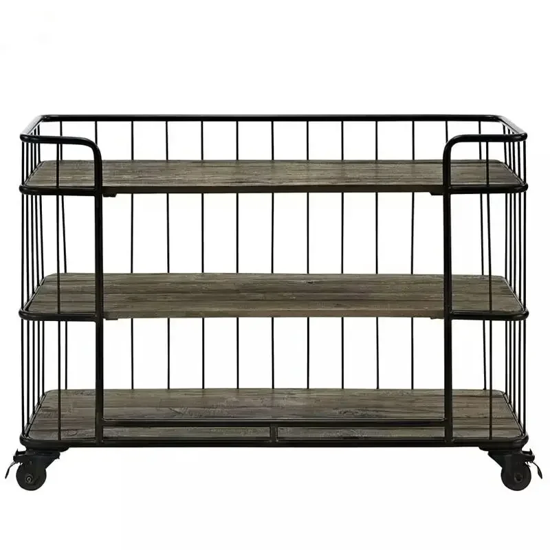 

retro solid wood wrought iron mobile dining car kitchen rack multi-layer microwave oven oven storage rack seasoning rac