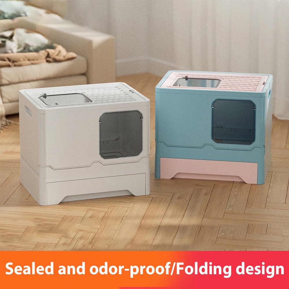 Fully Enclosed Cat Potty Foldable Anti-splashing Cat Litter Box Drawer Type Cats Toilet Deodorizing Kitten Bedpans