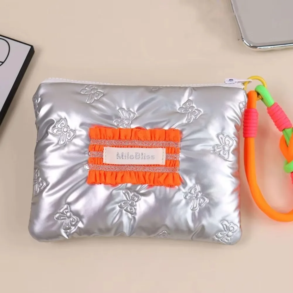 새로운 실버 컬러 동전 지갑 코 튼 끈 작은 품목 가방 하트 모양 핸드백 지갑