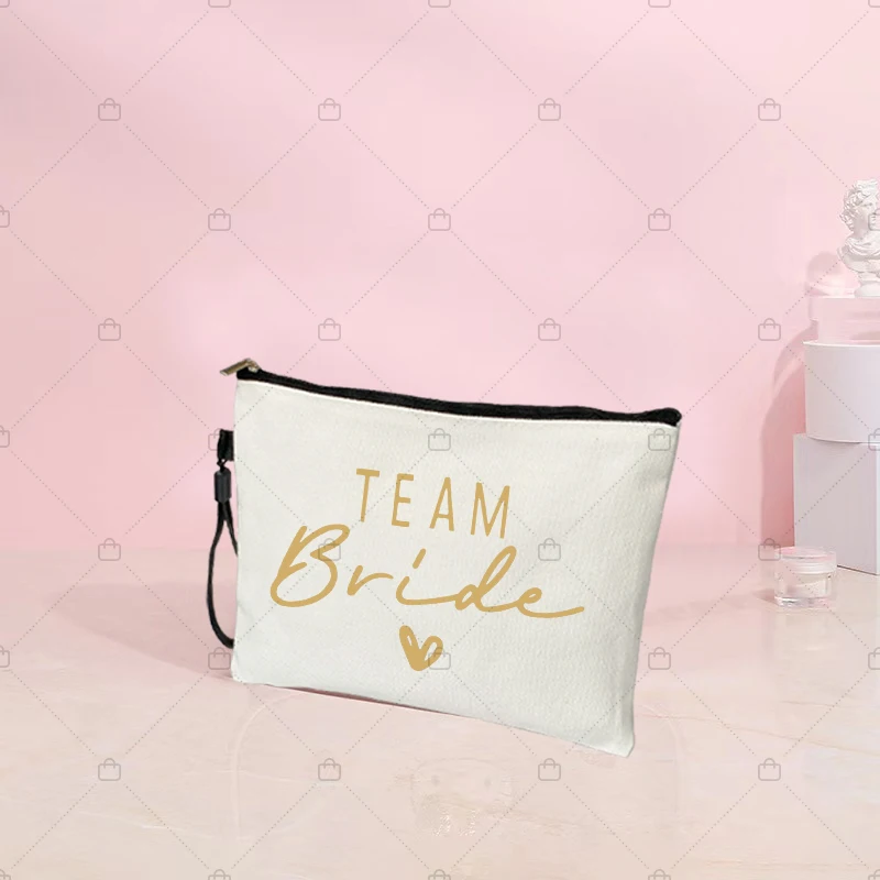 Team Bride Makeup Bag Wedding Bridesmaid Gifts Future Mariée Cosmetic Organizer Bags Small Traveling Essentials Toiletry Pouchs