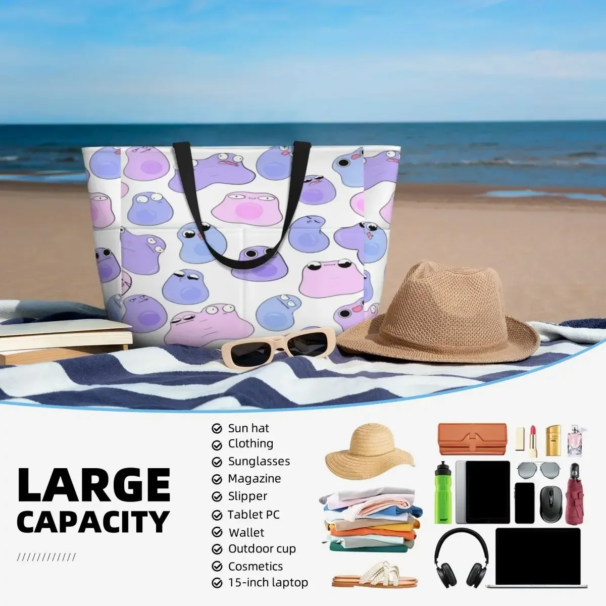 Mosaic Mitosis Beach Travel Bag, Tote Bag Retro Large Capacity Daily Shoulder Bag Multi-Style Pattern