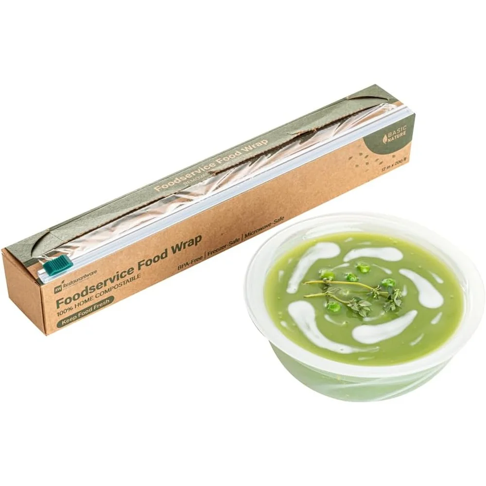 

12 Inch 200 Feet Food Wrap Microwavable Cling Film Built In Slide Cutter Freezable Plastic Kitchen Food Storage Wrap