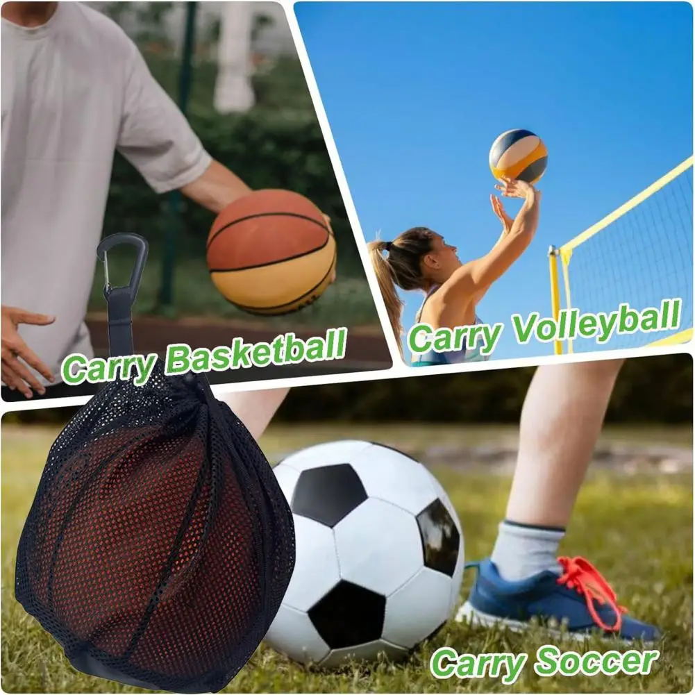 Hanging Buckle Sports Bag Breathable Basketball Bag Capacity Drawstring Sports Ball Net Bag with Hook for Basketball Soccer