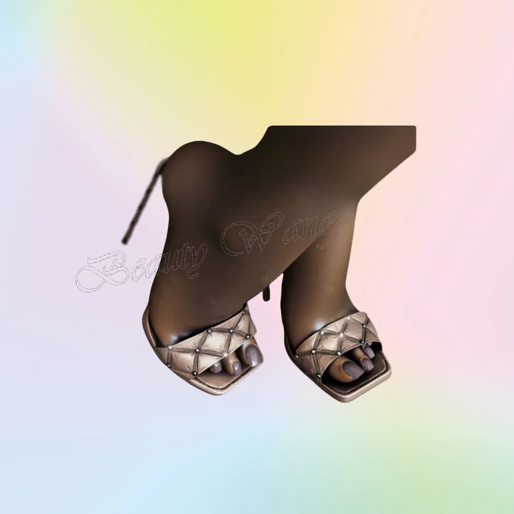 Champagner Gitter Muster Sandalen Hausschuhe Slip auf Stilettos Hohe Schuhe Für Frauen Offene spitze Hochzeit Schuhe 2023 Zapatillas Mujer