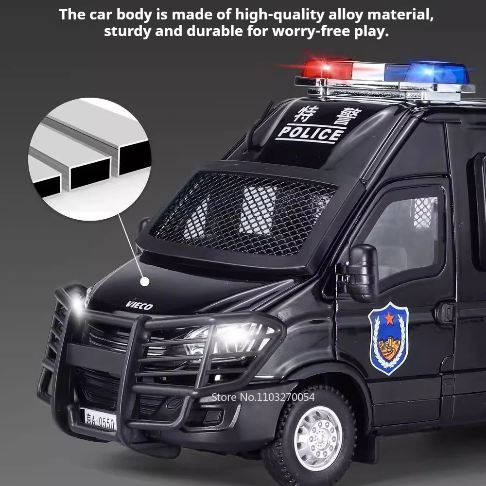 1:24 Police Car Disperse Explosion Proof Cars Toys Alloy Diecast Model with Sound Light Pull Back Doors Opened Vehcies Boy Gifts