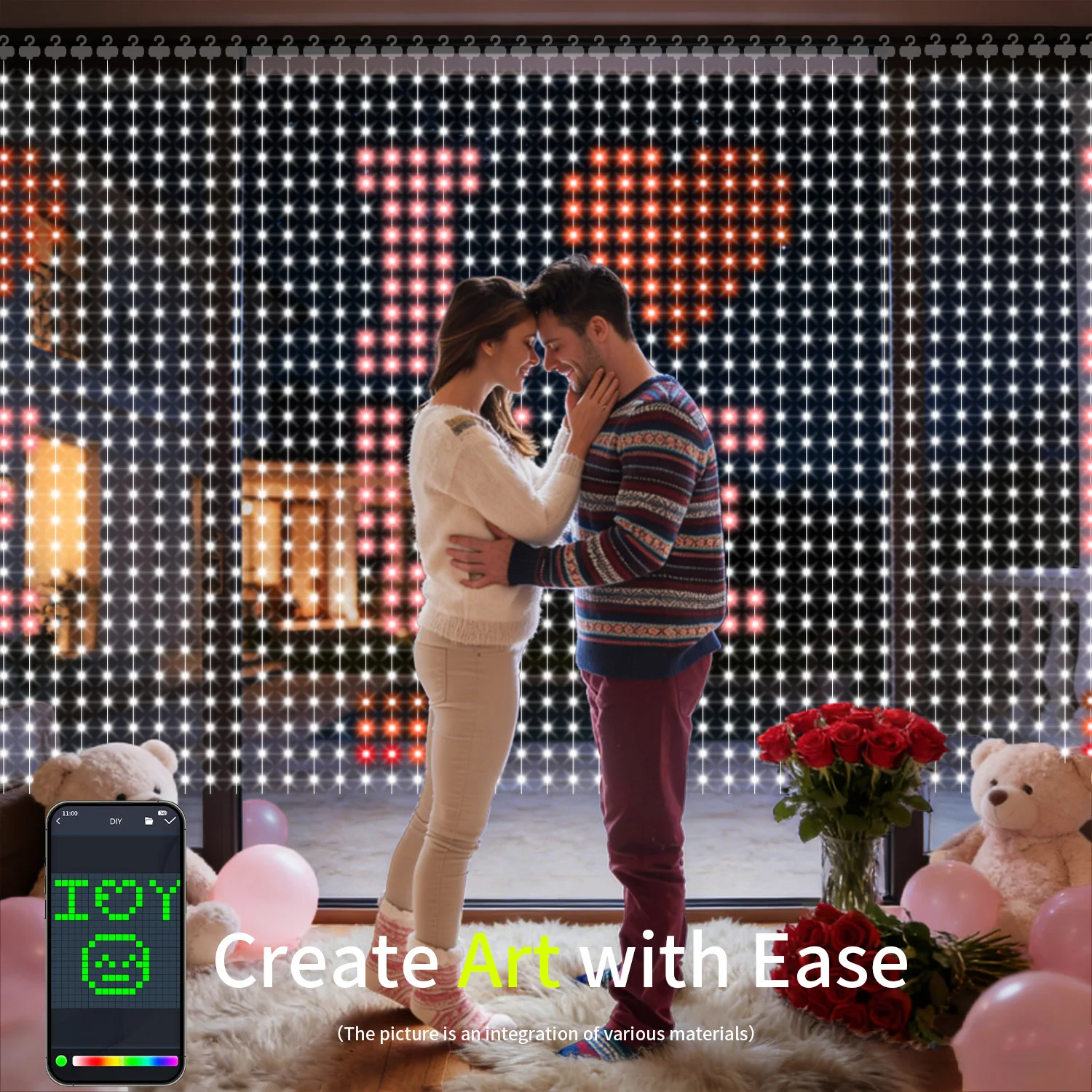 カラフルなインテリジェントカーテンライト、400led、diyテキスト-音楽同期、サプライズギフト、結婚式、家族パーティーの装飾。