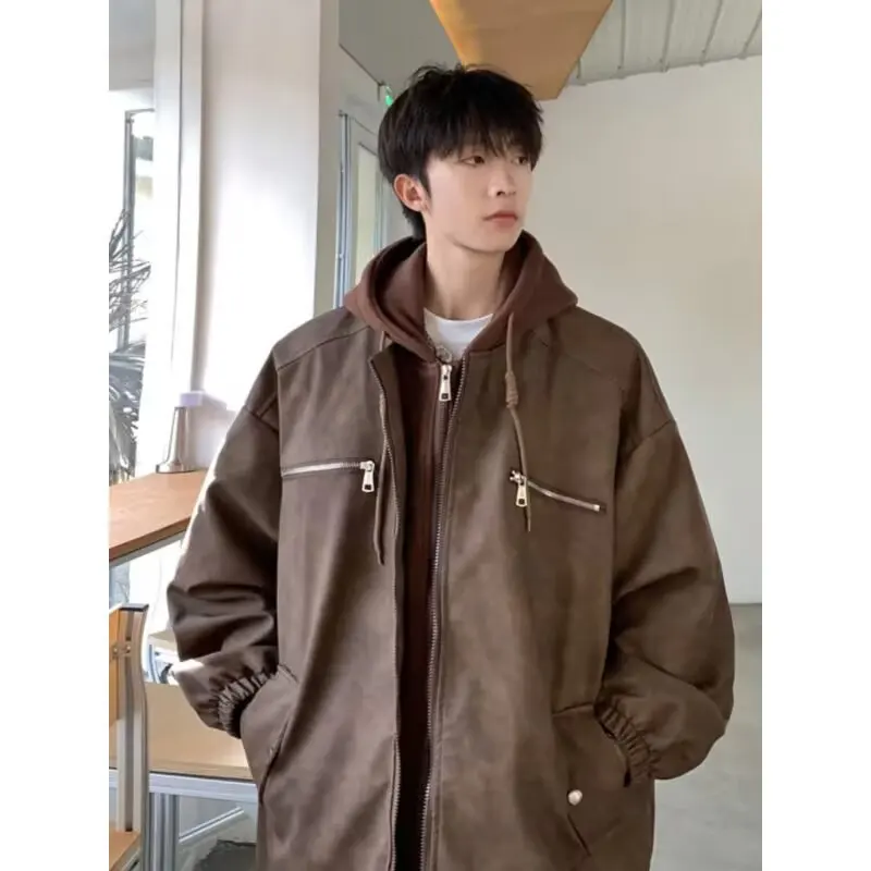 

Korean Style Trendy Leather Jacket Men's High Street Handsome New Style Leather Jacket Japanese Style Harajuku Style Jackets