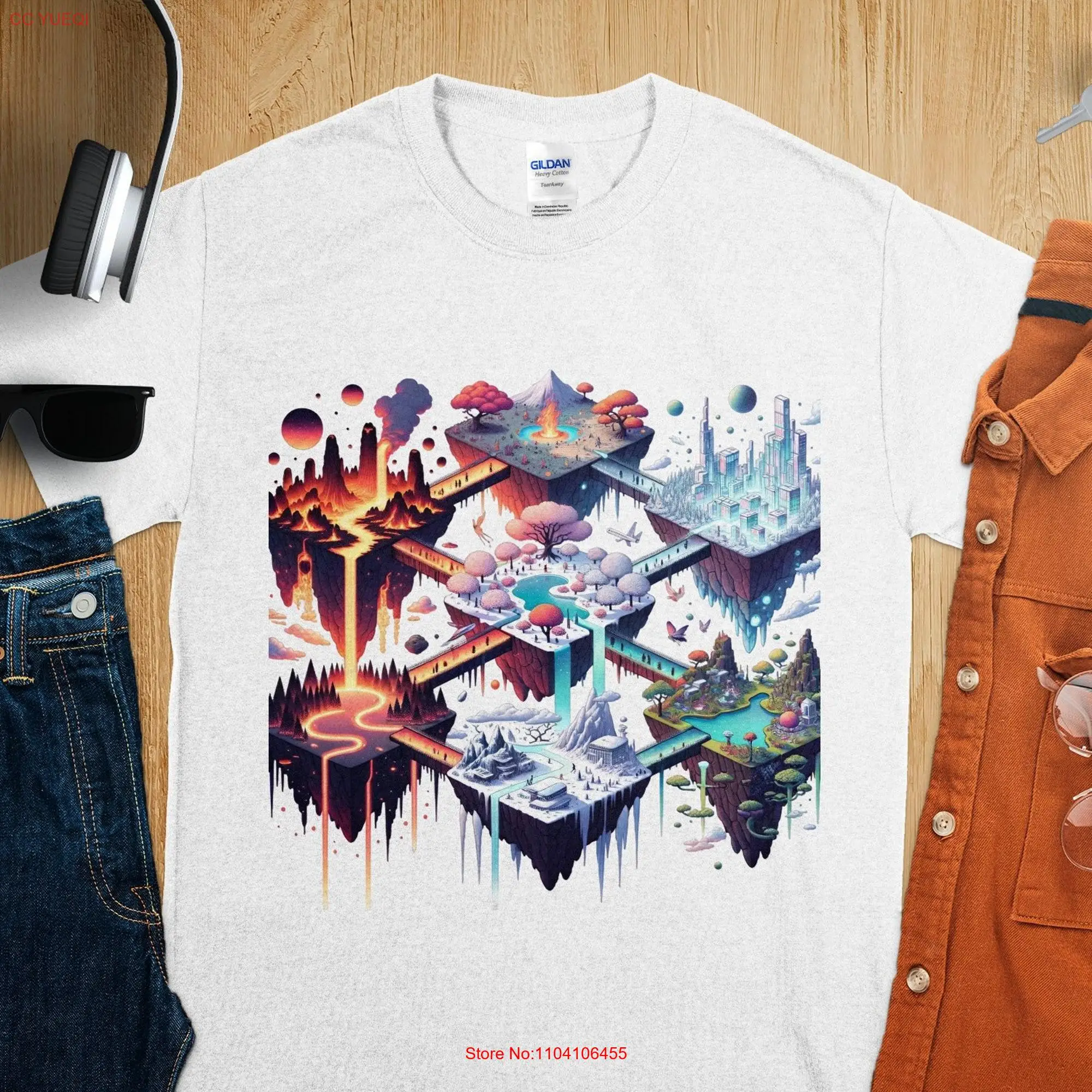 Intricate patterns Geometric landscapes T Shirt Summer Women's Nature MC Escher Inspired Trippy art long or short sleeves