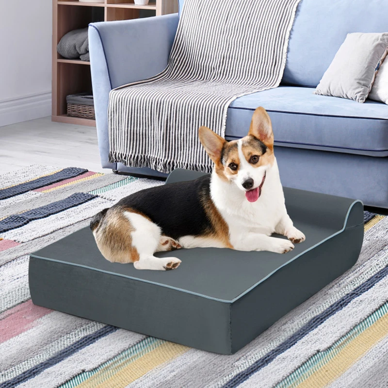 Double-layer Foam Support High-density Foam Pet Bed for Dogs Cats Orthopedic Dog Bed with Headrest and Removable Washable Cover