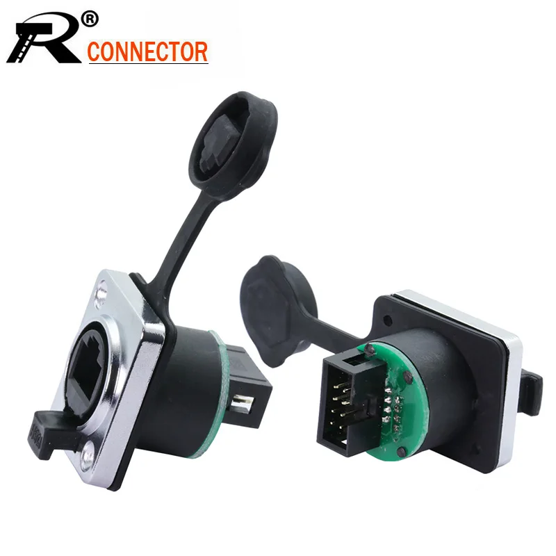 

10pcs/lot Straight PCB Board RJ45 Female Jack Panel Mount IP65 Waterproof 8P8C RJ45 Ethernet Plug Socket Chassis Connector