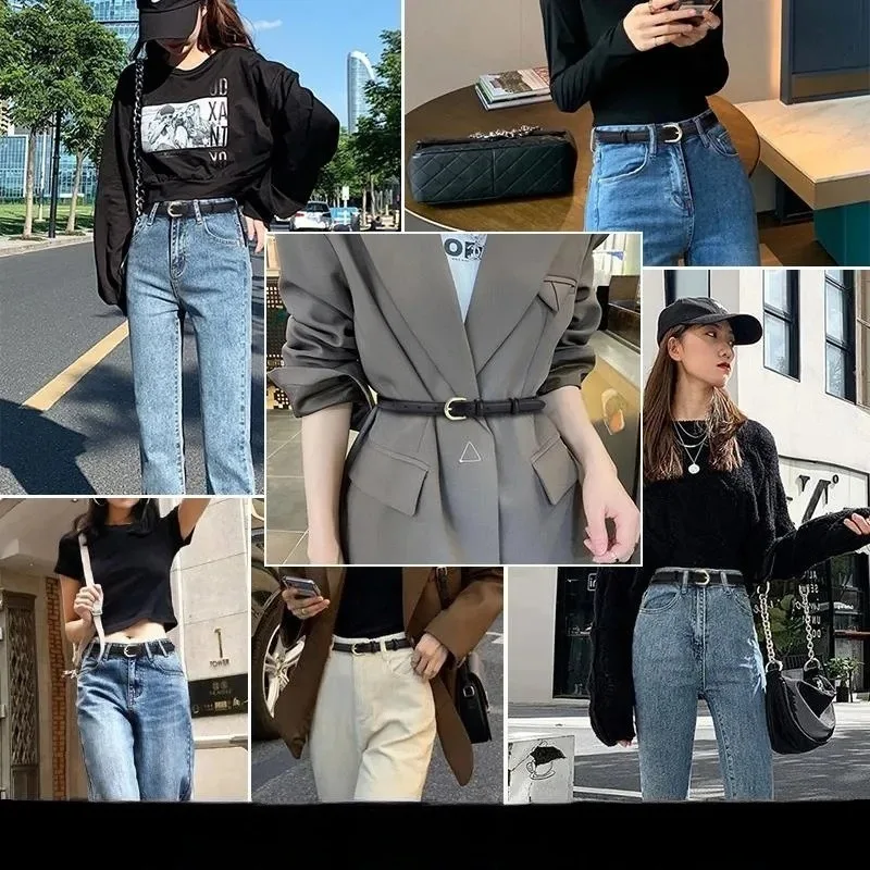 Women Belt Genuine Leather Simple Summer All Match Fashion Ins Style Thin Belt Decorate Suit Pants Jeans Pants Belt For Women