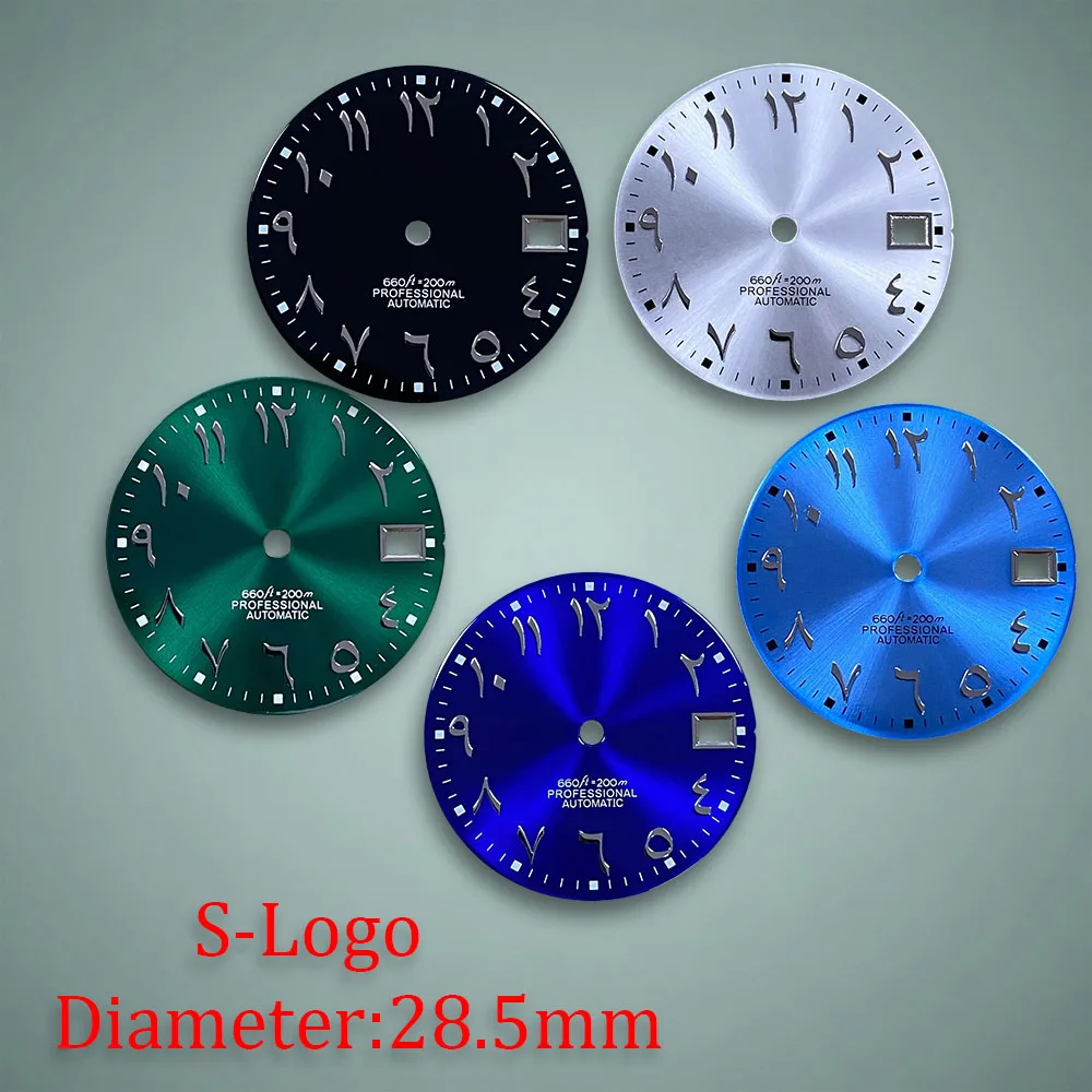 High Quality 28.5mm S Logo NH35 Dial NO LumDinous Arabic Letters Dial Fit NH35N/H36 Movements NH35 Watch accessories Repair Tool