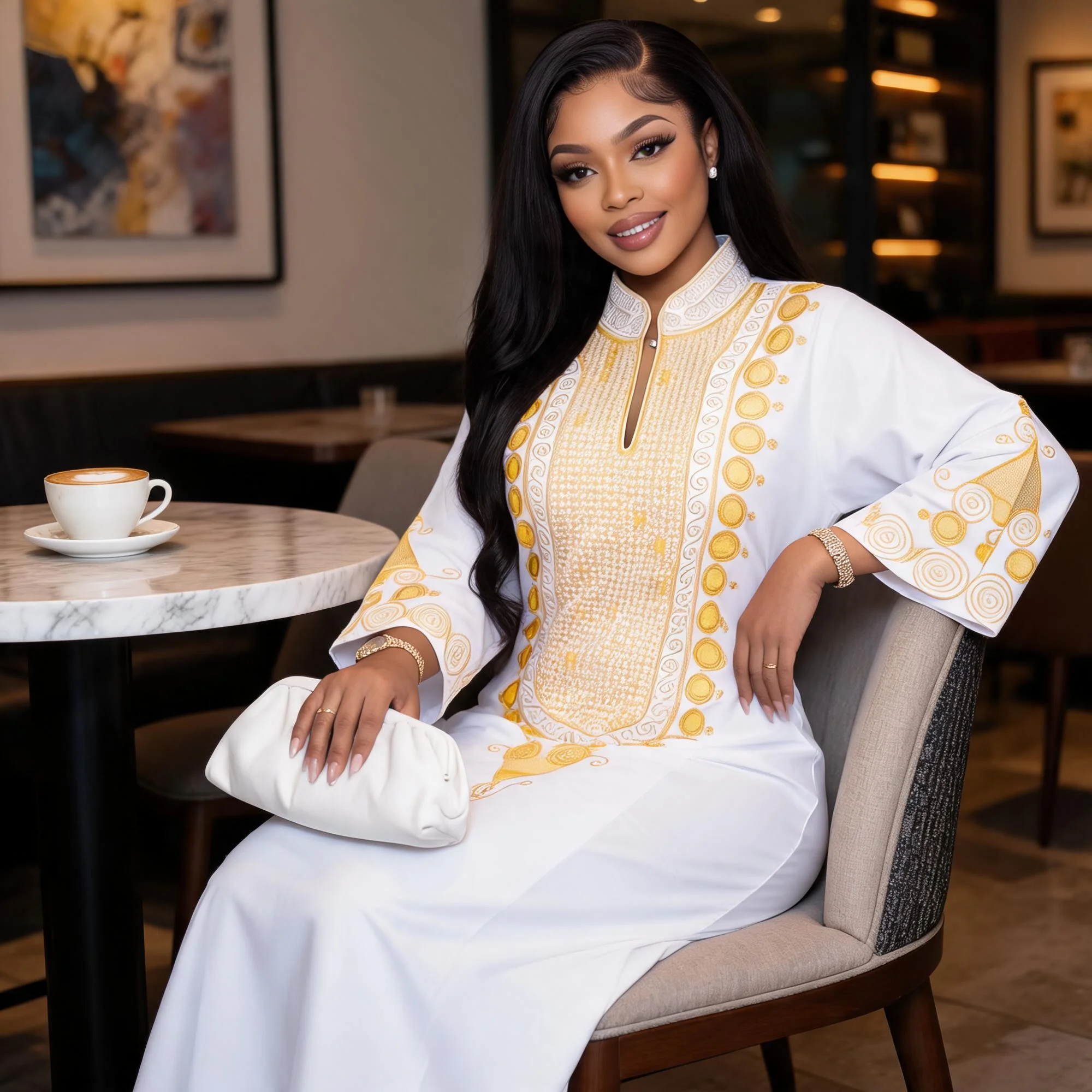 African Dresses For Women Plus Size Embroidery Design Long Dress With Scarf