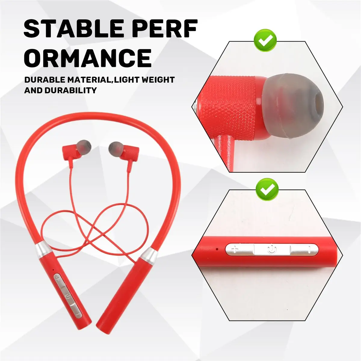 Friendly!Wireless Bluetooth Headset Neck Type Stereo Noise Reduction Universal Plug-in Card Sport Ear Headset Mic,Red