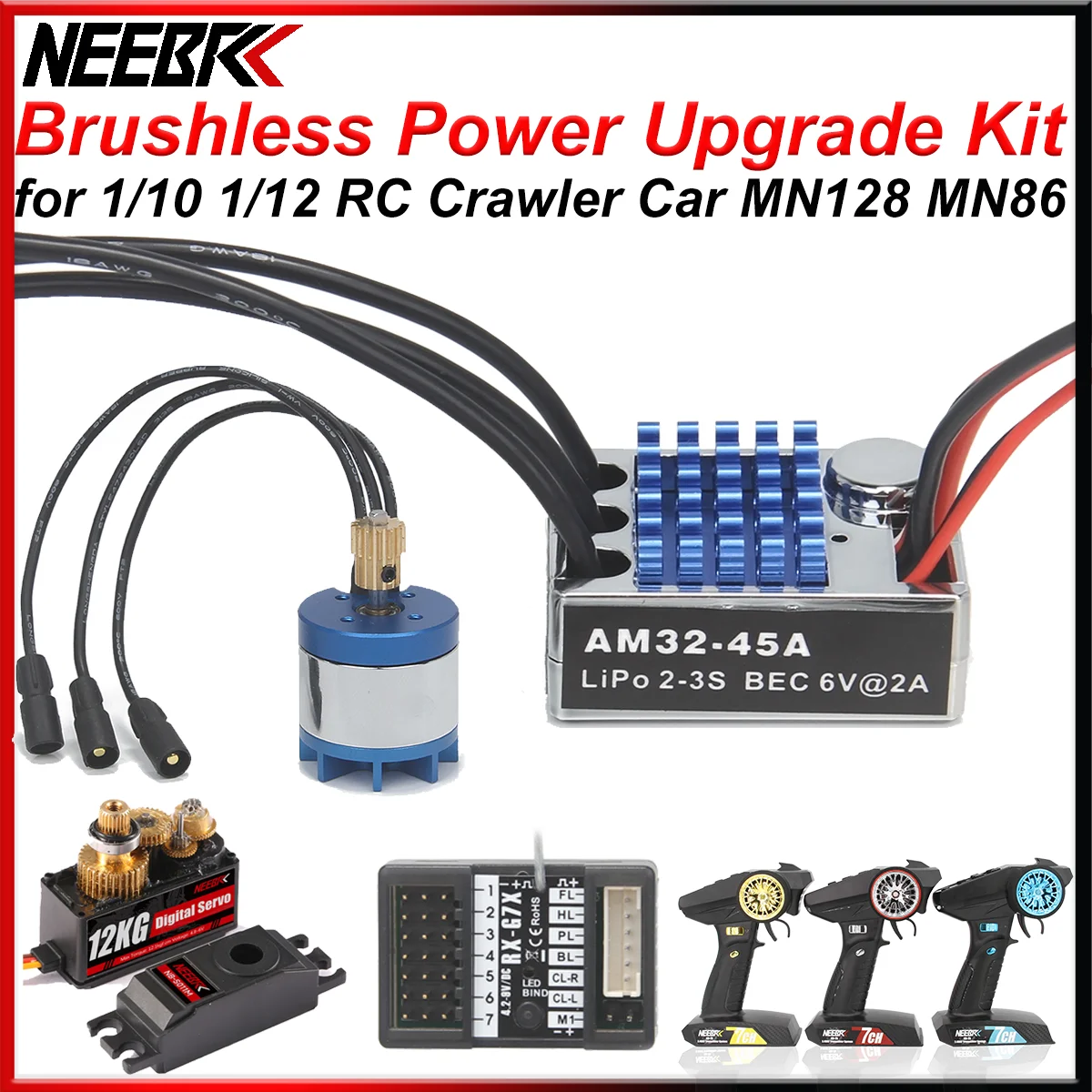 

Бесщеточный двигатель 2830 2400KV AM32 45A ESC 12 кг сервопривод 7CH передатчик и приемник для 1/12 RC гусеничного автомобиля MN128 MN86 комплект обновления