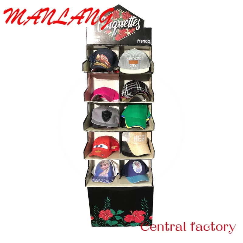 Custom  Popular 5-layer paper promotional hat display shelf cardboard display shelf floor display shelf