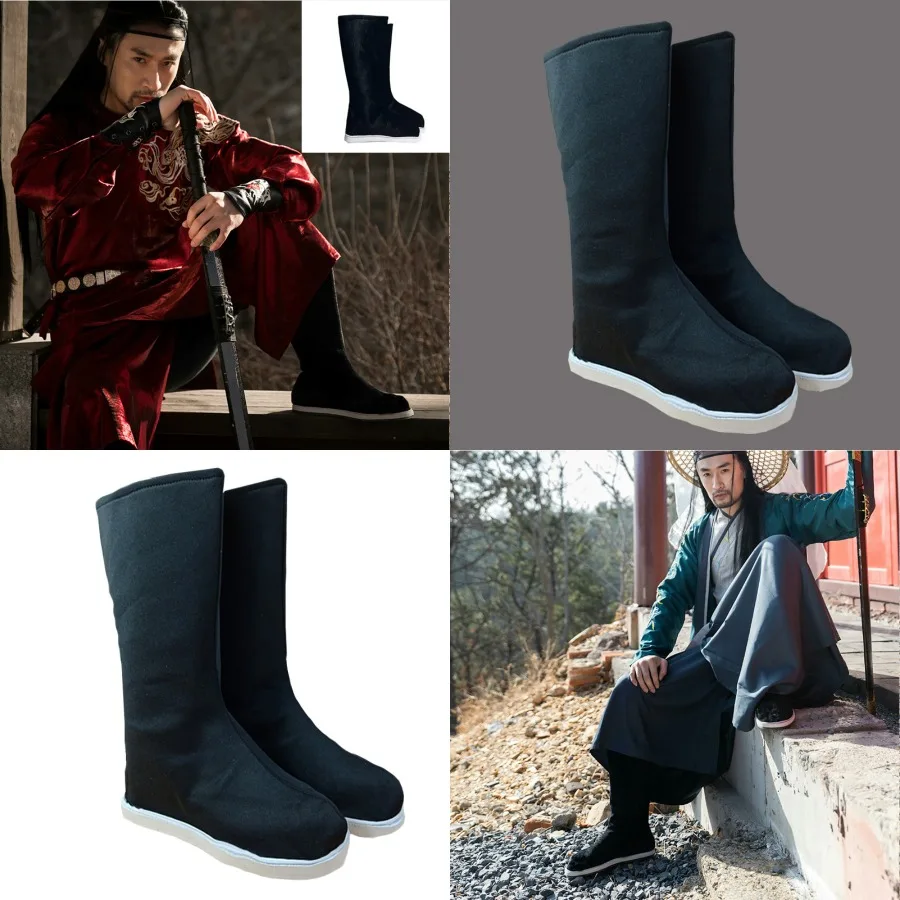 

China style flat official boots soap boots men and women's ancient costumes boys Han clothes long boots scholars young masters