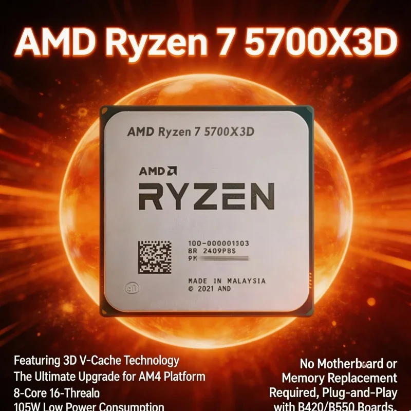 New AMD Ryzen 7 5700X3D R7 Processor upgrade from Ryzen 5 5600X 8C 16T Socket AM4 DDR4 Gaming CPU