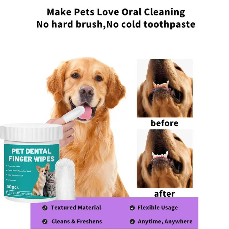 

Dog Teeth Finger Wipes 50-Pieces Teeth Cleaner Wipes For Dog Brushing Bad Breath Remover Wipes For Outdoors Traveling Home