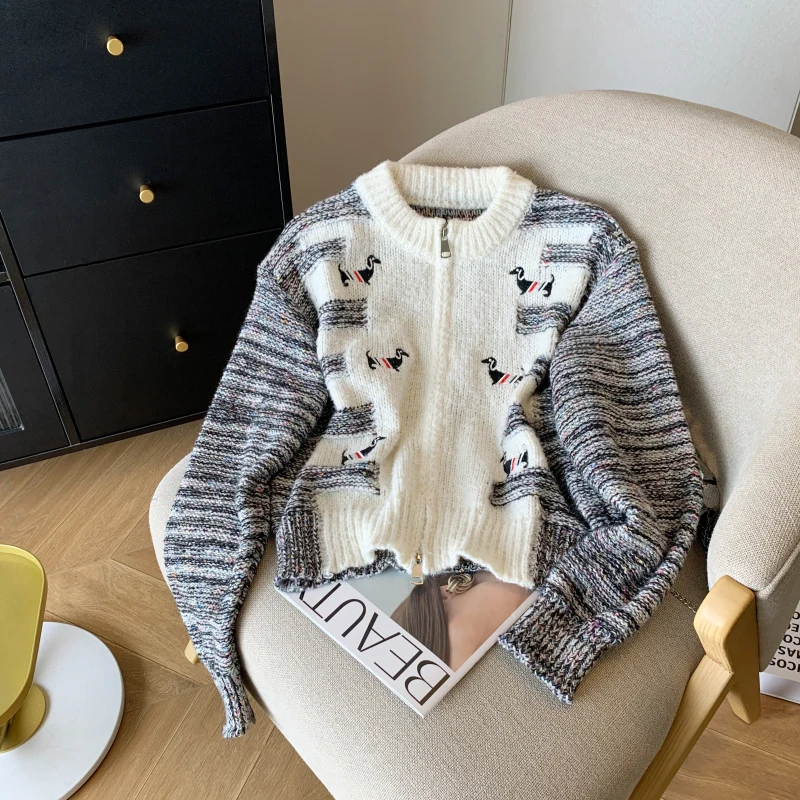 Korean Autumn Winter Animal Cardigans Zipper O-Neck Cozy Sweater 2024 Knitted New Fashion Cute Casual Loose Fit Tide Outerwear