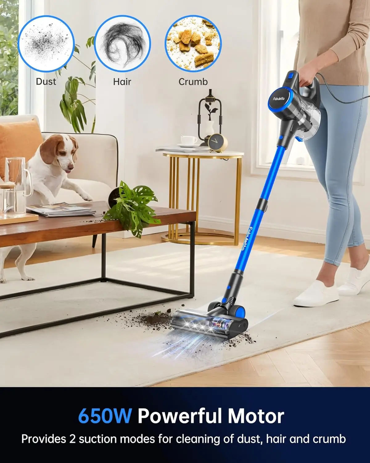 Stick Vacuum, 23Ft Corded Vacuum Cleaner Up to 2 Gear Adjustment, Lightweight Corded Vacuum with 1.5L Dust Cup, Suit for Hard Fl