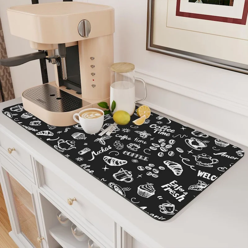VIKAMA Retro Coffee Machine Countertop Mat, Fast Drying Anti Slip Carpet, Kitchen Countertop Heat-Resistant Mat, Home Decoration