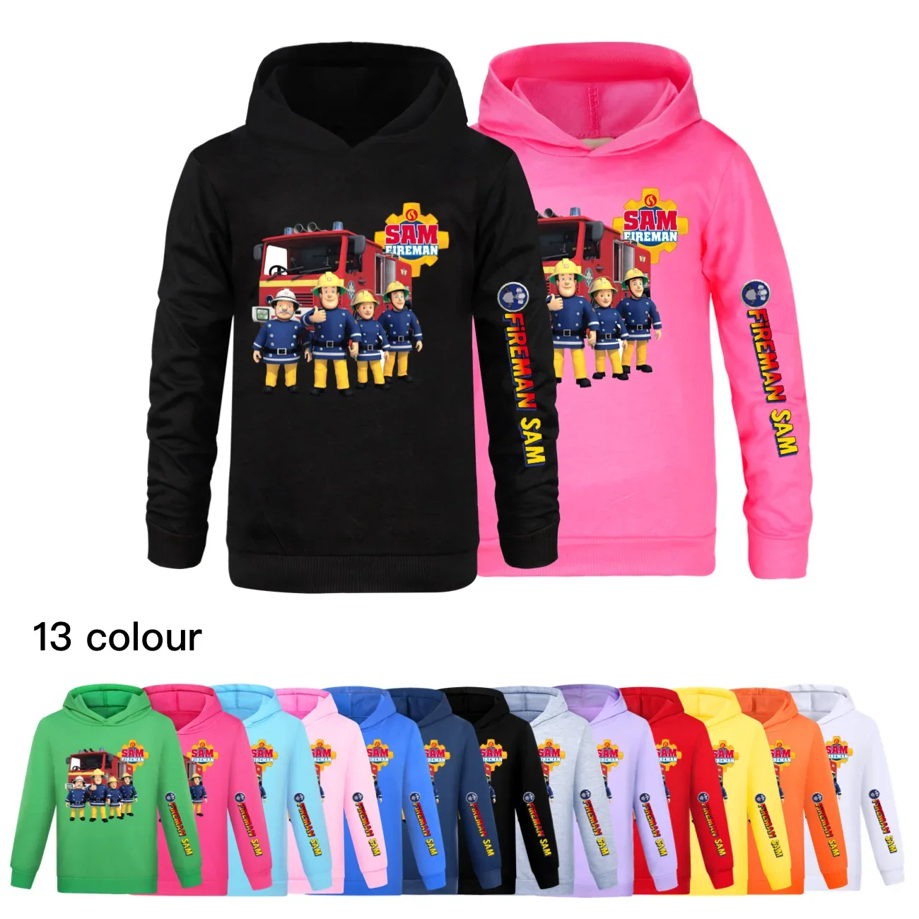 FIREMAN SAM Clothes Kids Long Sleeve Coats Toddler Boys Cartoon Firefighter Sweatshirts Baby Girls Hood Sweater Children Outwear